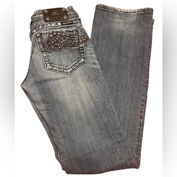 *SOLDMiss Me JP5331B4 Boot Cut Jeans with Embellished Angel Wing Pockets Size 27 - Picture 3 of 14